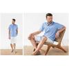 imageButton Down Short Sleeve Linen Shirts for Men Summer Casual Cotton Spread Collar Beach ShirtsBlue
