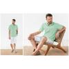 imageButton Down Short Sleeve Linen Shirts for Men Summer Casual Cotton Spread Collar Beach ShirtsGreen