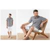imageButton Down Short Sleeve Linen Shirts for Men Summer Casual Cotton Spread Collar Beach ShirtsGrey