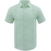 imageButton Down Short Sleeve Linen Shirts for Men Summer Casual Cotton Spread Collar Beach ShirtsGuayaberamint Green
