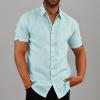 imageButton Down Short Sleeve Linen Shirts for Men Summer Casual Cotton Spread Collar Beach ShirtsMint Blue