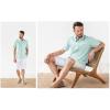 imageButton Down Short Sleeve Linen Shirts for Men Summer Casual Cotton Spread Collar Beach ShirtsMint Blue