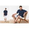 imageButton Down Short Sleeve Linen Shirts for Men Summer Casual Cotton Spread Collar Beach ShirtsNavy Blue