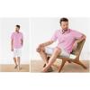 imageButton Down Short Sleeve Linen Shirts for Men Summer Casual Cotton Spread Collar Beach ShirtsPink