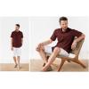 imageButton Down Short Sleeve Linen Shirts for Men Summer Casual Cotton Spread Collar Beach ShirtsRed Wine