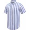 imageButton Down Short Sleeve Linen Shirts for Men Summer Casual Cotton Spread Collar Beach ShirtsStripe Blue