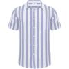 imageButton Down Short Sleeve Linen Shirts for Men Summer Casual Cotton Spread Collar Beach ShirtsStripe Blue
