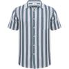 imageButton Down Short Sleeve Linen Shirts for Men Summer Casual Cotton Spread Collar Beach ShirtsStripe Dark Green