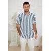 imageButton Down Short Sleeve Linen Shirts for Men Summer Casual Cotton Spread Collar Beach ShirtsStripe Dark Green