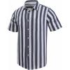 imageButton Down Short Sleeve Linen Shirts for Men Summer Casual Cotton Spread Collar Beach ShirtsStripe Grey