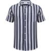 imageButton Down Short Sleeve Linen Shirts for Men Summer Casual Cotton Spread Collar Beach ShirtsStripe Grey