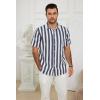 imageButton Down Short Sleeve Linen Shirts for Men Summer Casual Cotton Spread Collar Beach ShirtsStripe Grey