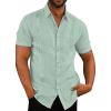 imageButton Down Short Sleeve Linen Shirts for Men Summer Casual Cotton Spread Collar Beach ShirtsGuayaberamint Green