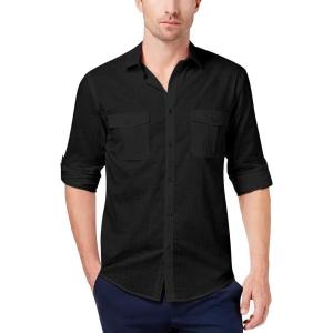imageButton Down Short Sleeve Linen Shirts for Men Summer Casual Cotton Spread Collar Beach ShirtsYblack