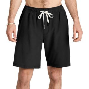 imageMens Drawstring Casual Shorts Elastic Waist Summer Beach Shorts with PocketsBlack