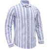 imageButton Down Linen Shirts for Men Casual Long Sleeve Regular Fit Cotton Beach Shirts with PocketStripe Blue