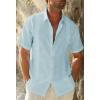 imageMens Casual Linen Cotton Button Down Short Sleeve Shirts Cuban Camp Guayabera Beach TopsCubanmint Blue