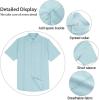 imageMens Casual Linen Cotton Button Down Short Sleeve Shirts Cuban Camp Guayabera Beach TopsCubanmint Blue