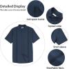 imageMens Casual Linen Cotton Button Down Short Sleeve Shirts Cuban Camp Guayabera Beach TopsCubannavy Blue