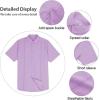 imageMens Casual Linen Cotton Button Down Short Sleeve Shirts Cuban Camp Guayabera Beach TopsCubanpurple