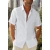imageMens Casual Linen Cotton Button Down Short Sleeve Shirts Cuban Camp Guayabera Beach TopsShort Sleevewhite