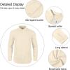 imageMens Casual Long Sleeve Cotton Linen Shirts Buttons Down Solid Plain RollUp Sleeve Summer Beach ShirtsBeige