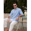 imageMens Casual Long Sleeve Cotton Linen Shirts Buttons Down Solid Plain RollUp Sleeve Summer Beach ShirtsBlue