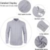 imageMens Casual Long Sleeve Cotton Linen Shirts Buttons Down Solid Plain RollUp Sleeve Summer Beach ShirtsGrey