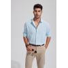 imageMens Casual Long Sleeve Cotton Linen Shirts Buttons Down Solid Plain RollUp Sleeve Summer Beach ShirtsMint Blue