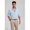 imageMens Casual Long Sleeve Cotton Linen Shirts Buttons Down Solid Plain RollUp Sleeve Summer Beach ShirtsMint Blue
