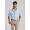 imageMens Casual Long Sleeve Cotton Linen Shirts Buttons Down Solid Plain RollUp Sleeve Summer Beach ShirtsMint Blue
