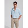 imageMens Casual Long Sleeve Cotton Linen Shirts Buttons Down Solid Plain RollUp Sleeve Summer Beach ShirtsMint Blue