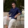 imageMens Casual Long Sleeve Cotton Linen Shirts Buttons Down Solid Plain RollUp Sleeve Summer Beach ShirtsNavy