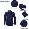 imageMens Casual Long Sleeve Cotton Linen Shirts Buttons Down Solid Plain RollUp Sleeve Summer Beach ShirtsNavy