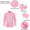 imageMens Casual Long Sleeve Cotton Linen Shirts Buttons Down Solid Plain RollUp Sleeve Summer Beach ShirtsNew Pink