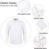 imageMens Casual Long Sleeve Cotton Linen Shirts Buttons Down Solid Plain RollUp Sleeve Summer Beach ShirtsWhite