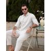 imageMens Casual Long Sleeve Cotton Linen Shirts Buttons Down Solid Plain RollUp Sleeve Summer Beach ShirtsWhite
