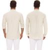 imageMens Casual Long Sleeve Cotton Linen Shirts Buttons Down Solid Plain RollUp Sleeve Summer Beach ShirtsXbeige