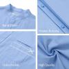 imageMens Casual Long Sleeve Cotton Linen Shirts Buttons Down Solid Plain RollUp Sleeve Summer Beach ShirtsXblue