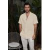 imageMens Cotton Linen Short Sleeve Shirts Cuban Camp Button Down Beach Vacation Tops with PocketCampapricot