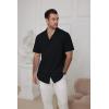 imageMens Cotton Linen Short Sleeve Shirts Cuban Camp Button Down Beach Vacation Tops with PocketCampblack