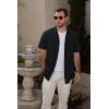 imageMens Cotton Linen Short Sleeve Shirts Cuban Camp Button Down Beach Vacation Tops with PocketCampblack