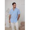 imageMens Cotton Linen Short Sleeve Shirts Cuban Camp Button Down Beach Vacation Tops with PocketCampblue