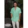 imageMens Cotton Linen Short Sleeve Shirts Cuban Camp Button Down Beach Vacation Tops with PocketCampgreen