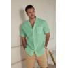 imageMens Cotton Linen Short Sleeve Shirts Cuban Camp Button Down Beach Vacation Tops with PocketCampgreen