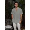 imageMens Cotton Linen Short Sleeve Shirts Cuban Camp Button Down Beach Vacation Tops with PocketCampgrey