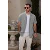 imageMens Cotton Linen Short Sleeve Shirts Cuban Camp Button Down Beach Vacation Tops with PocketCampgrey