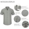 imageMens Cotton Linen Short Sleeve Shirts Cuban Camp Button Down Beach Vacation Tops with PocketCampgrey