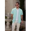 imageMens Cotton Linen Short Sleeve Shirts Cuban Camp Button Down Beach Vacation Tops with PocketCampmintblue