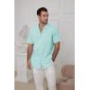 imageMens Cotton Linen Short Sleeve Shirts Cuban Camp Button Down Beach Vacation Tops with PocketCampmintblue